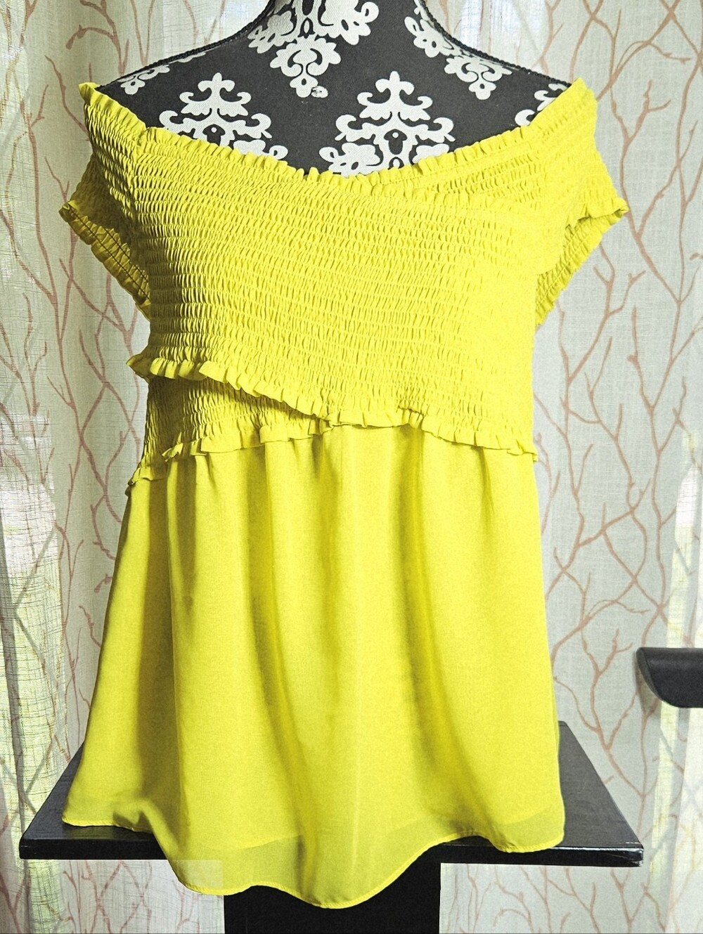 Bar III Bright Yellow Off-Shoulder Smocked Tunic